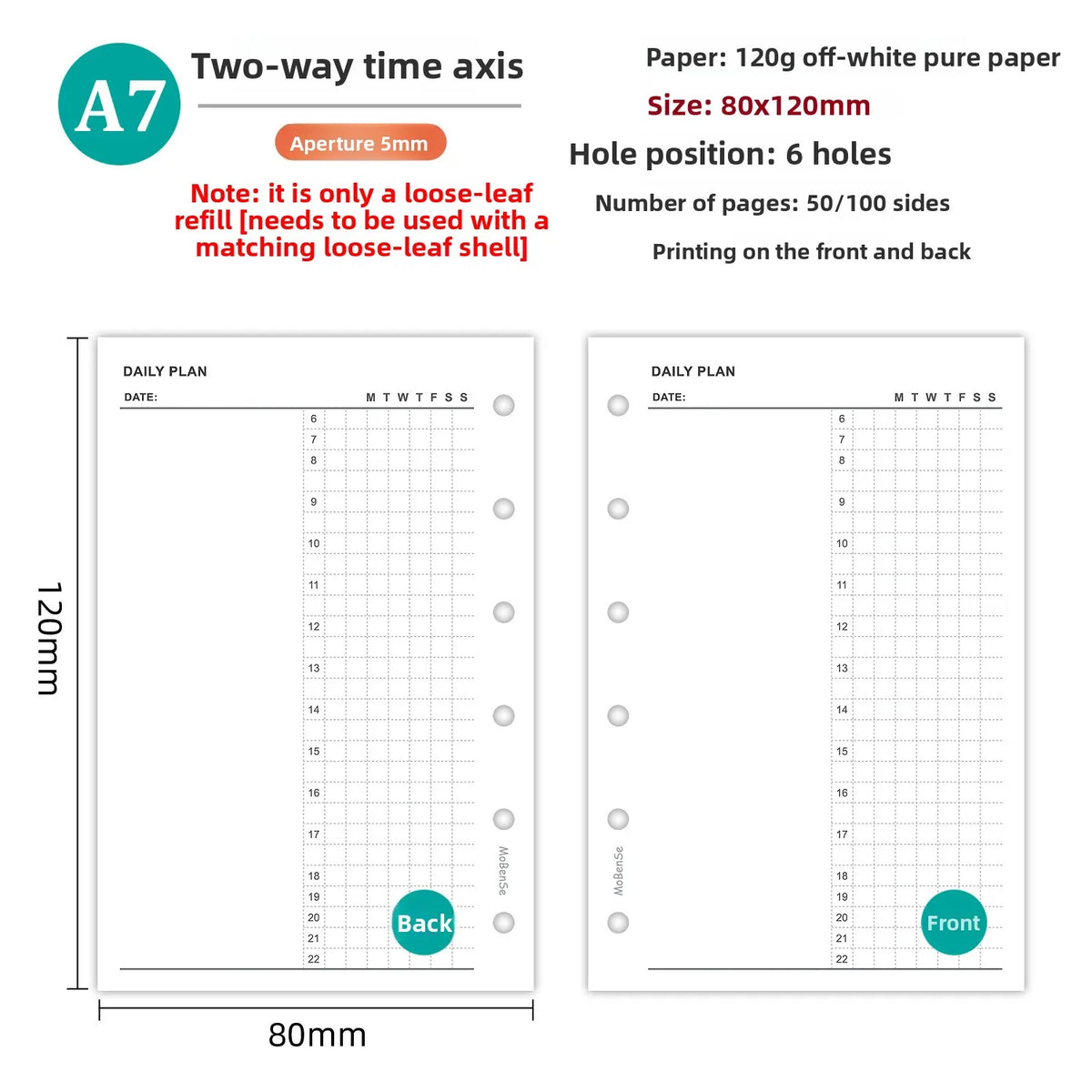 A7 Loose Leaf Notebook Refill Paper, 50 Sheet Binder Inserts in Weekly, Monthly, To Do, Grid, Lined and Blank Styles