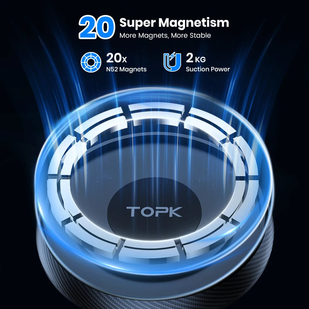 TOPK MagSafe Car Phone Mount — Strong Magnetic Metal Hook, One-Hand Operation
