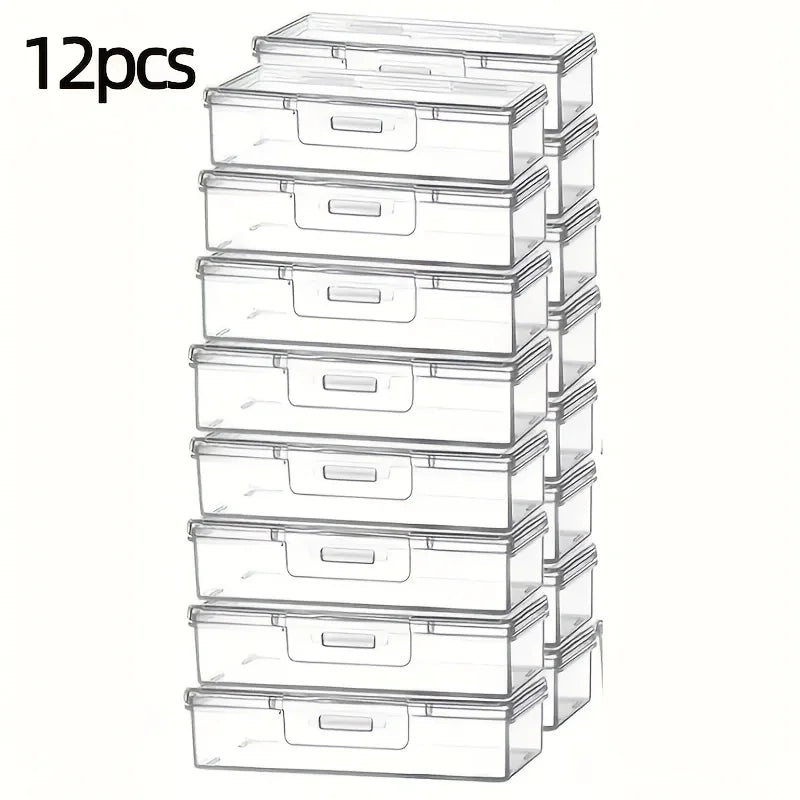 12 Pack Clear Plastic Storage Boxes with Lids for Desk Supplies, Crafts and Small Items