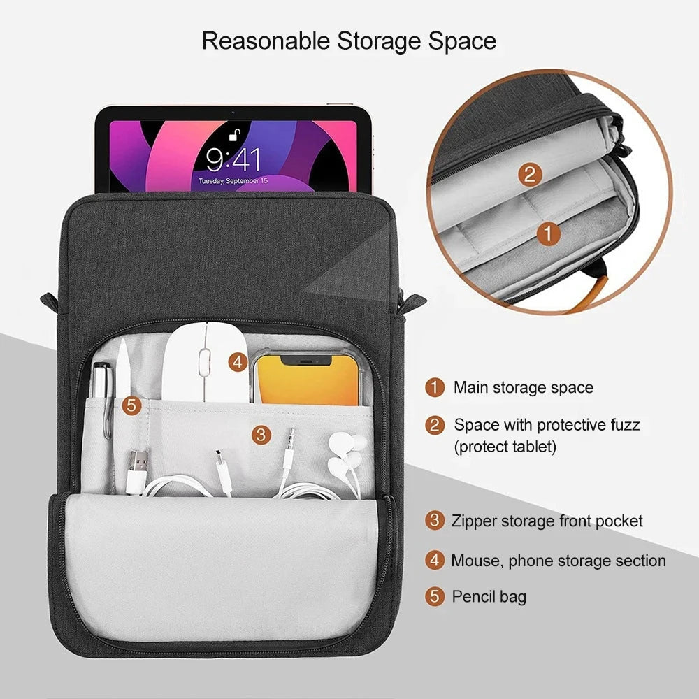 Laptop Sleeve Bag with Shoulder Strap and Handle, Water-Resistant Multi-Pocket Case for 11 and 13 Inch Laptops and 9 to 13 Inch Tablets