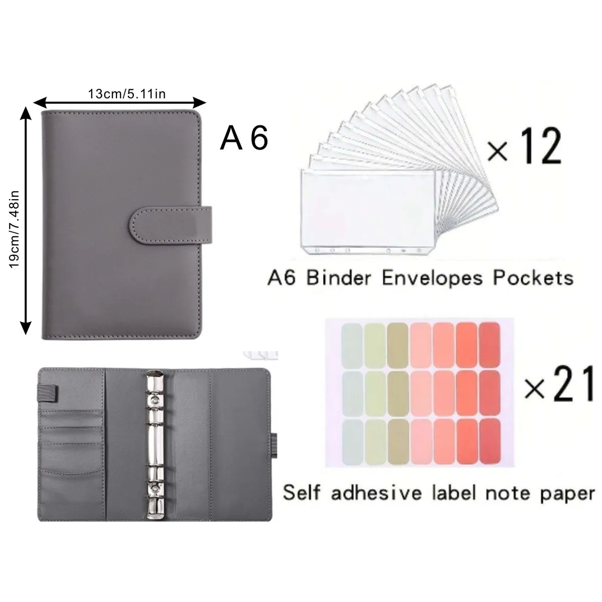 A6 PU Leather Cash Savings Binder — 12 Pockets & 21 Budget Labels