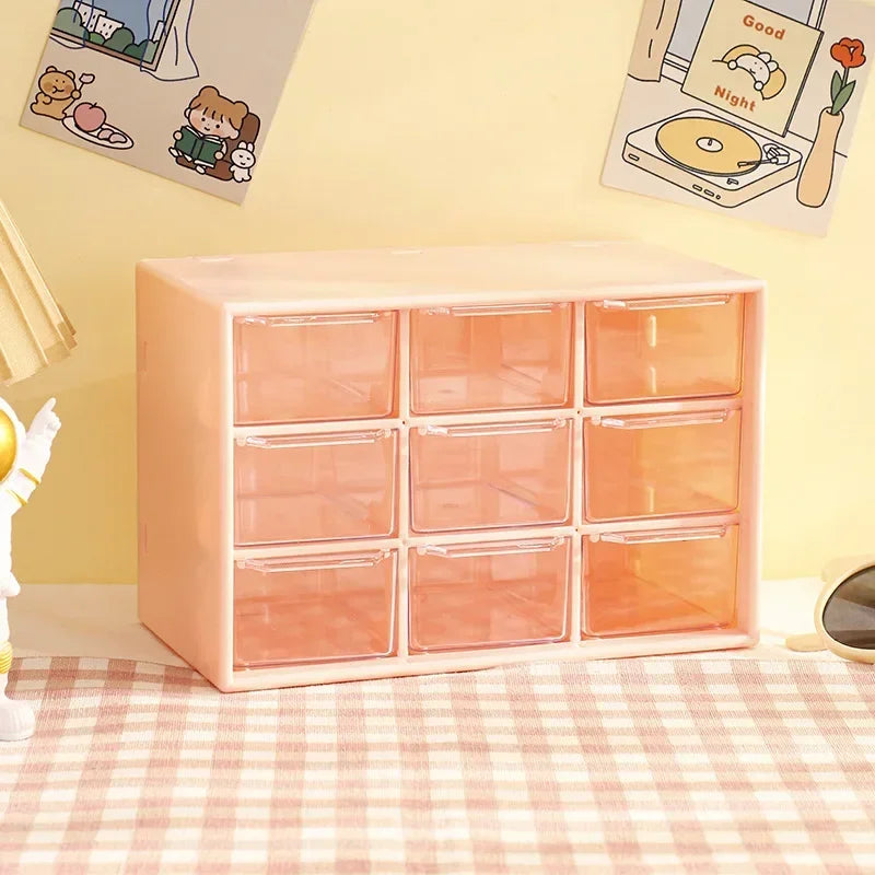 Desktop 9-Grid Clear Mini Drawer Storage Box Organizer for Desk