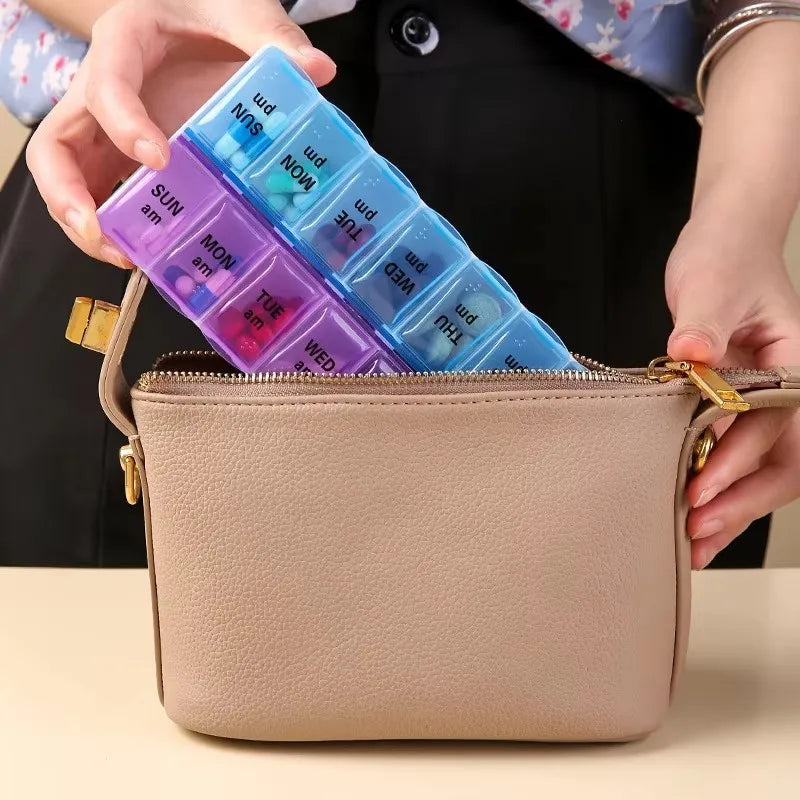 14 Compartment Weekly Pill Organizer AM PM 7 Day Portable Vitamin and Medication Box