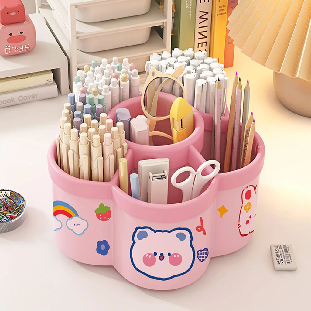 Rotating Pen Holder Desk Organizer, Large Capacity 360° Pencil and Stationery Storage Box for Students, Dorm, Classroom and Home Office