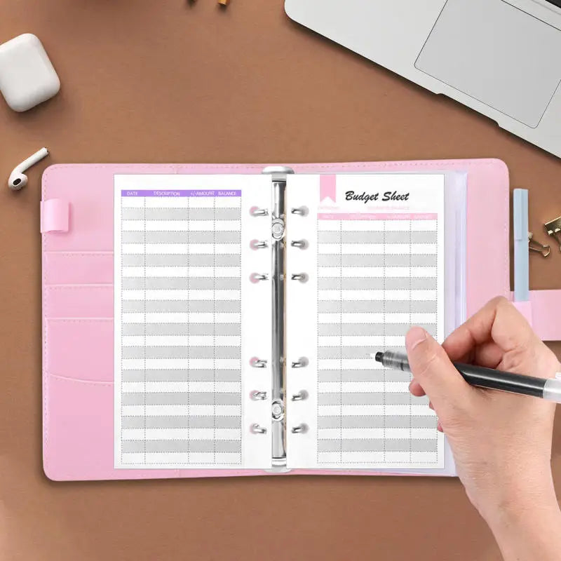 A6 PU Leather Budget Binder — Cash Envelope Savings System with Binder Pockets