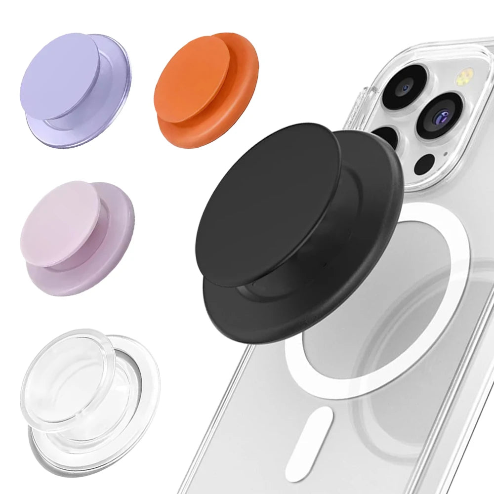 Magnetic Phone Grip Holder and Ring Stand, Slim Collapsible Phone Socket with Kickstand, Compatible with Magnetic Phone Cases