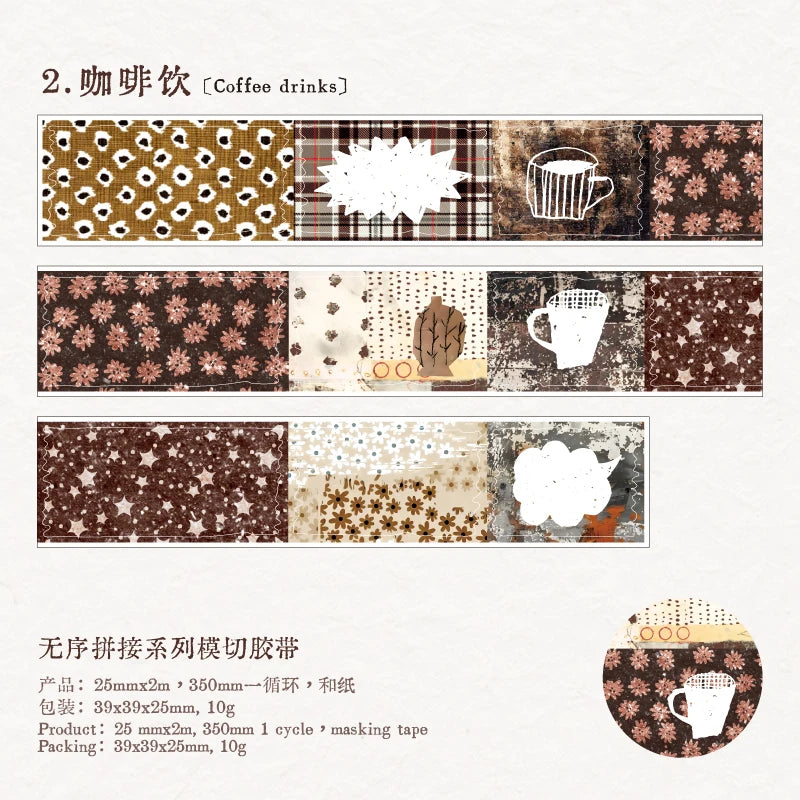 Vintage Washi Tape Roll for Journaling, 2.5cm x 2m Collage Masking Tape Sticker for Planners, Scrapbooking and DIY Crafts