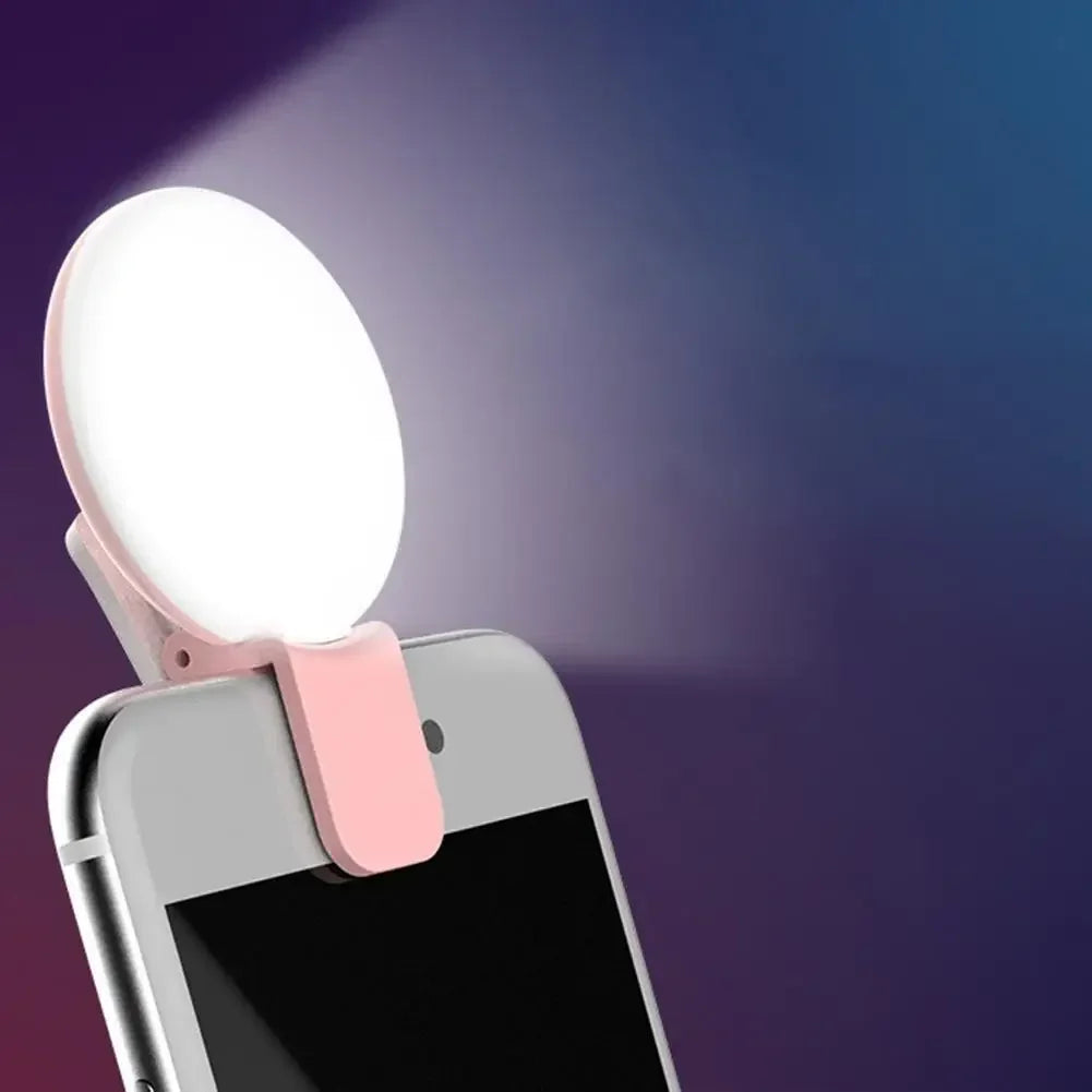 Portable LED Selfie Ring Light Clip for Phone with 3 Brightness Levels