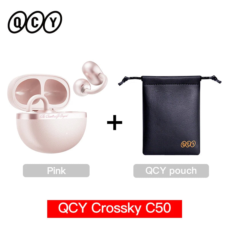 QCY Crossky C50 Open-Ear Bluetooth 6.0 Earbuds — Clip-On Sport Design with AI Clear Call & Bass Boost