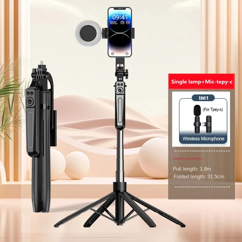Wireless Bluetooth Selfie Stick Tripod with Remote Shutter, Extendable Phone Tripod Stand for Vlogging and Live Streaming