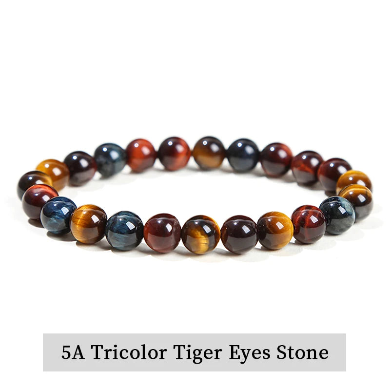 Natural Stone Beads Bracelet — Amethyst, Tiger Eye, Crystal & More