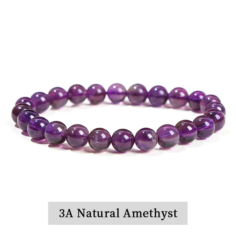 Natural Stone Beads Bracelet — Amethyst, Tiger Eye, Crystal & More