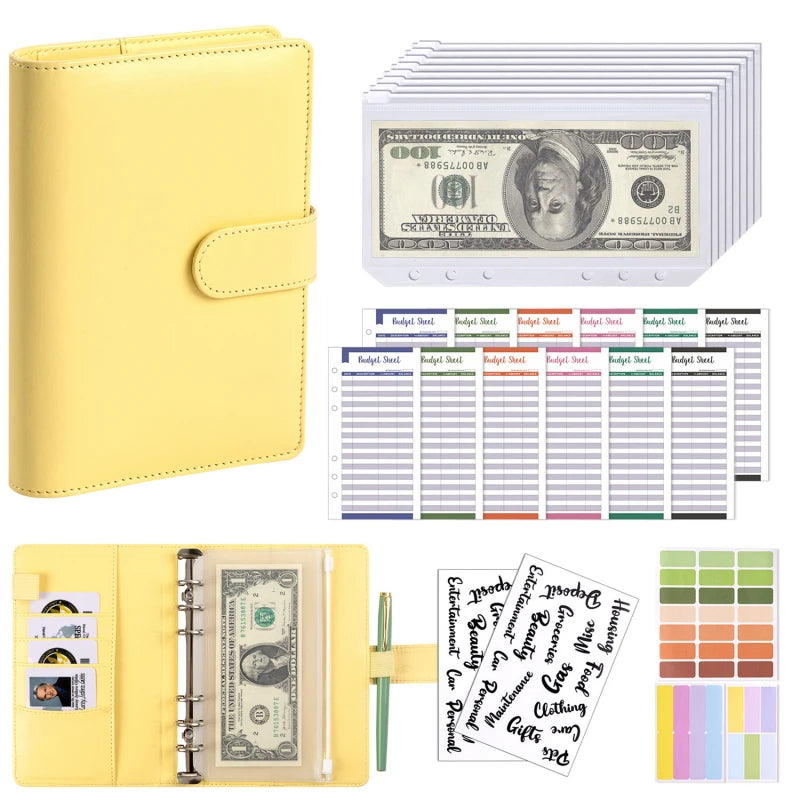 A6 Budget Binder — 6-Ring Cash Envelope Savings Planner with 8 Zipper Envelopes