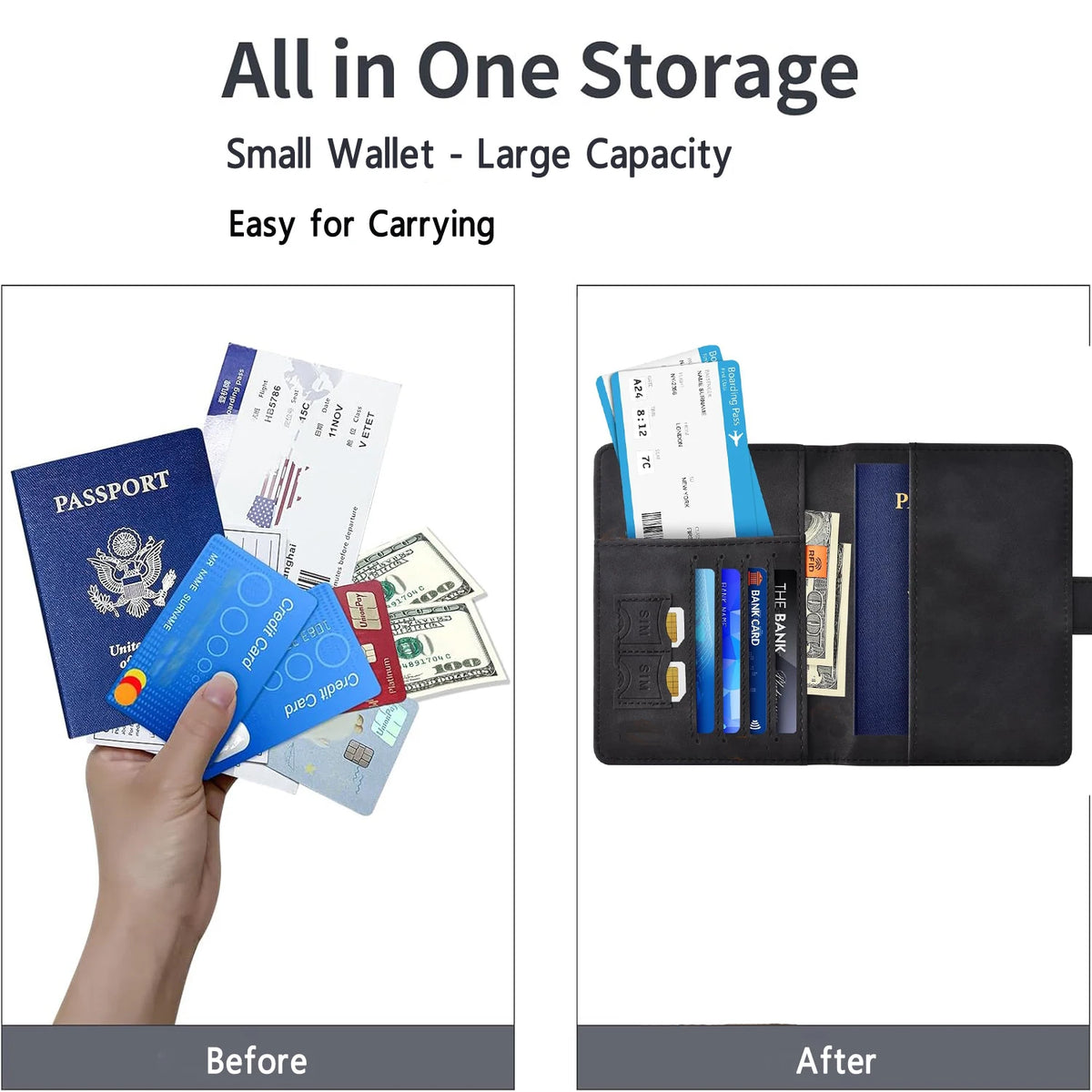 RFID Blocking Passport Holder, Travel Wallet Cover Case with Card Slots and Boarding Pass Pocket for Women and Men