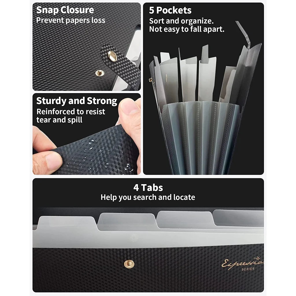 A4 5-Pocket Expanding File Folder — Portable Document Organizer