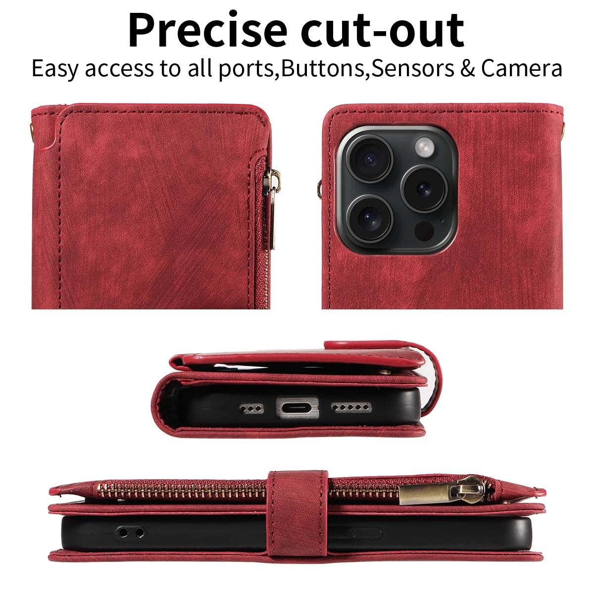 Magnetic Leather Flip Wallet Case for iPhone 11-17 Series (Pro, Pro Max, Plus, Air)