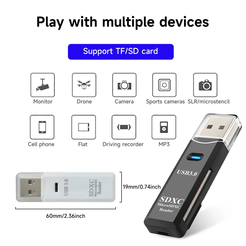2-in-1 USB 3.0 SD & MicroSD Card Reader — High-Speed USB Adapter