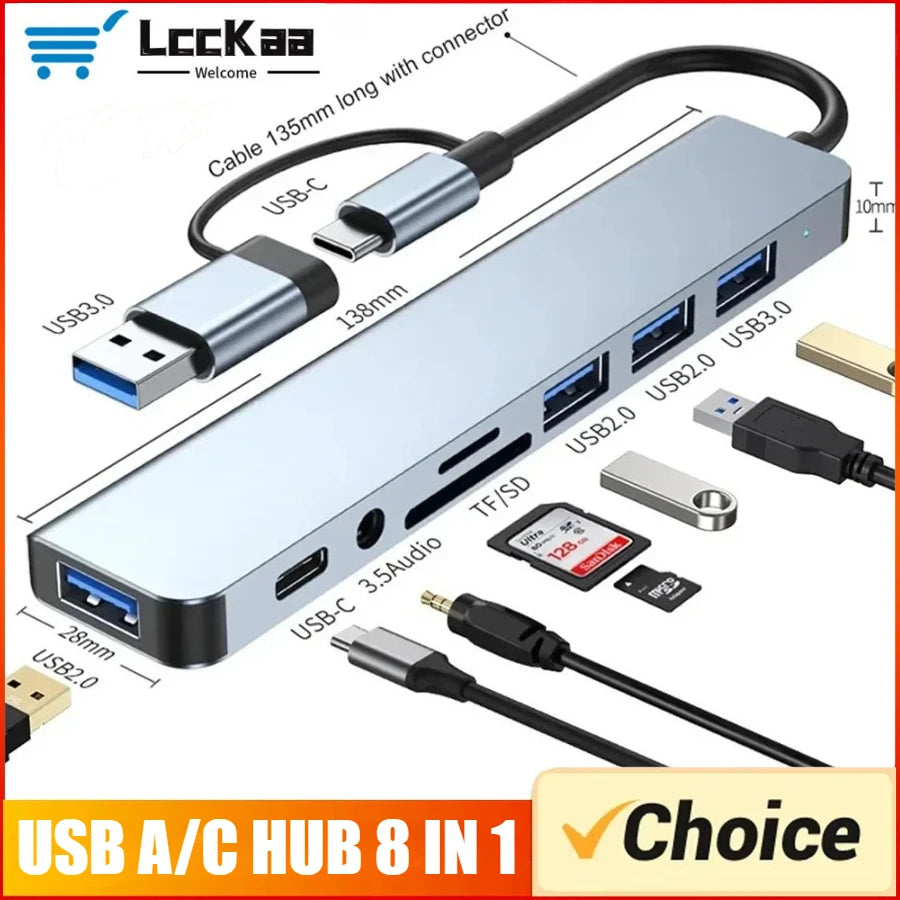 USB Multiport Hub Adapter with SD & MicroSD Card Reader Options