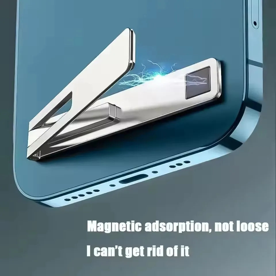Magnetic Ultra Thin Foldable Phone Kickstand, Metal Alloy Desktop Cell Phone Holder