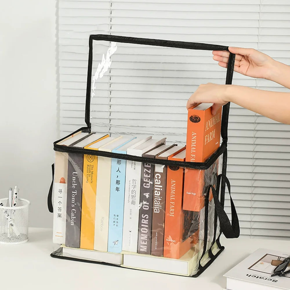 Foldable Clear Book Storage Bag with Carry Handles