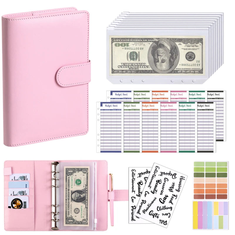A6 Budget Binder — 6-Ring Cash Envelope Savings Planner with 8 Zipper Envelopes