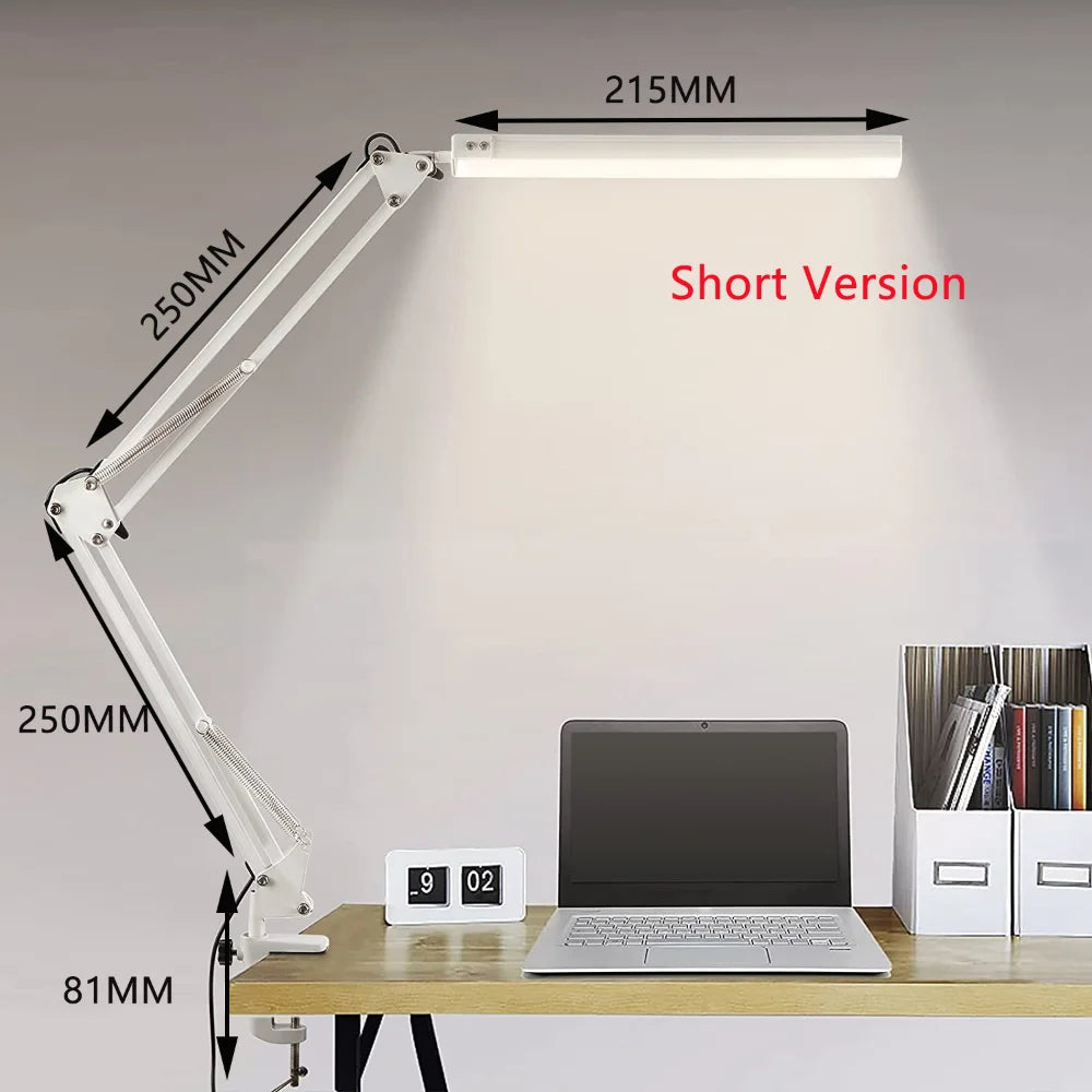 10W LED Clamp Desk Lamp — Adjustable Swing Arm, 3 Color Modes, 10 Brightness Levels & USB