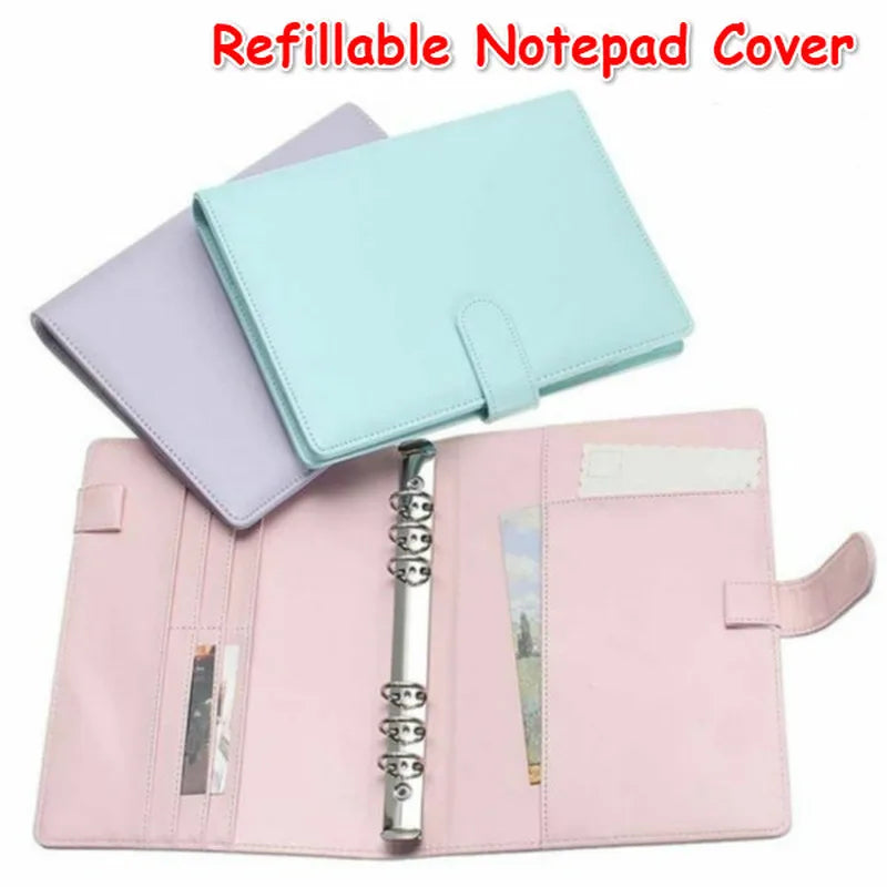 Pastel A5 A6 Refillable Planner Cover, 6-Ring PU Leather Binder Notebook with Pen Loop and Card Pockets