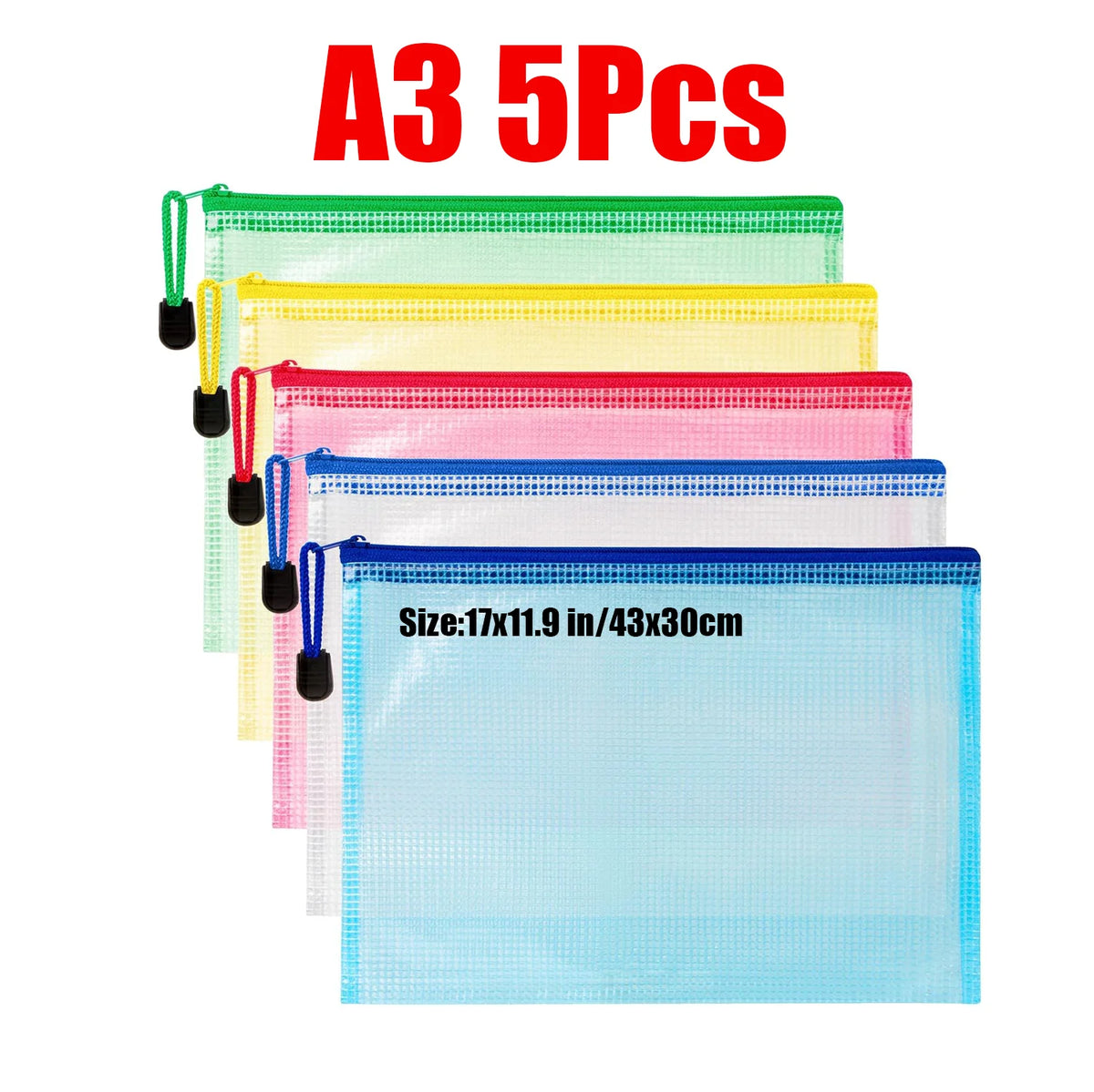 Waterproof Zipper Document Bags Clear Plastic File Folders A3 A4 A5 A6 B4 B5
