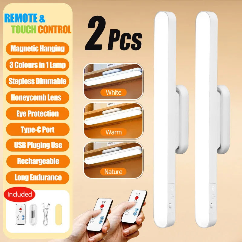 Rechargeable Magnetic LED Light Bar — 3-Color Night Light with Remote, USB