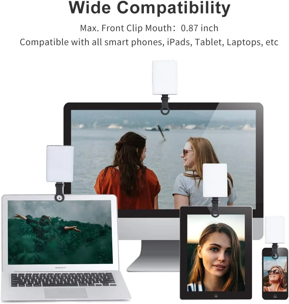 LED Portable Clip-on Selfie Light for Phone, Laptop and Camera, Video Conference Lighting with 3 Light Modes