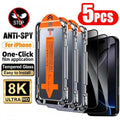 5 Pack Privacy Tempered Glass Screen Protector for iPhone 11 to 17 with Easy Install Frame