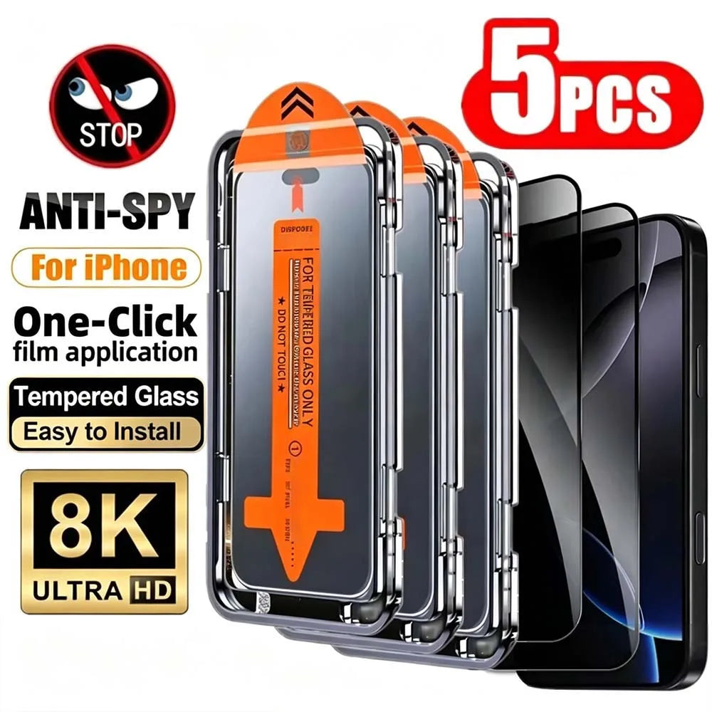 5 Pack Privacy Tempered Glass Screen Protector for iPhone 11 to 17 with Easy Install Frame