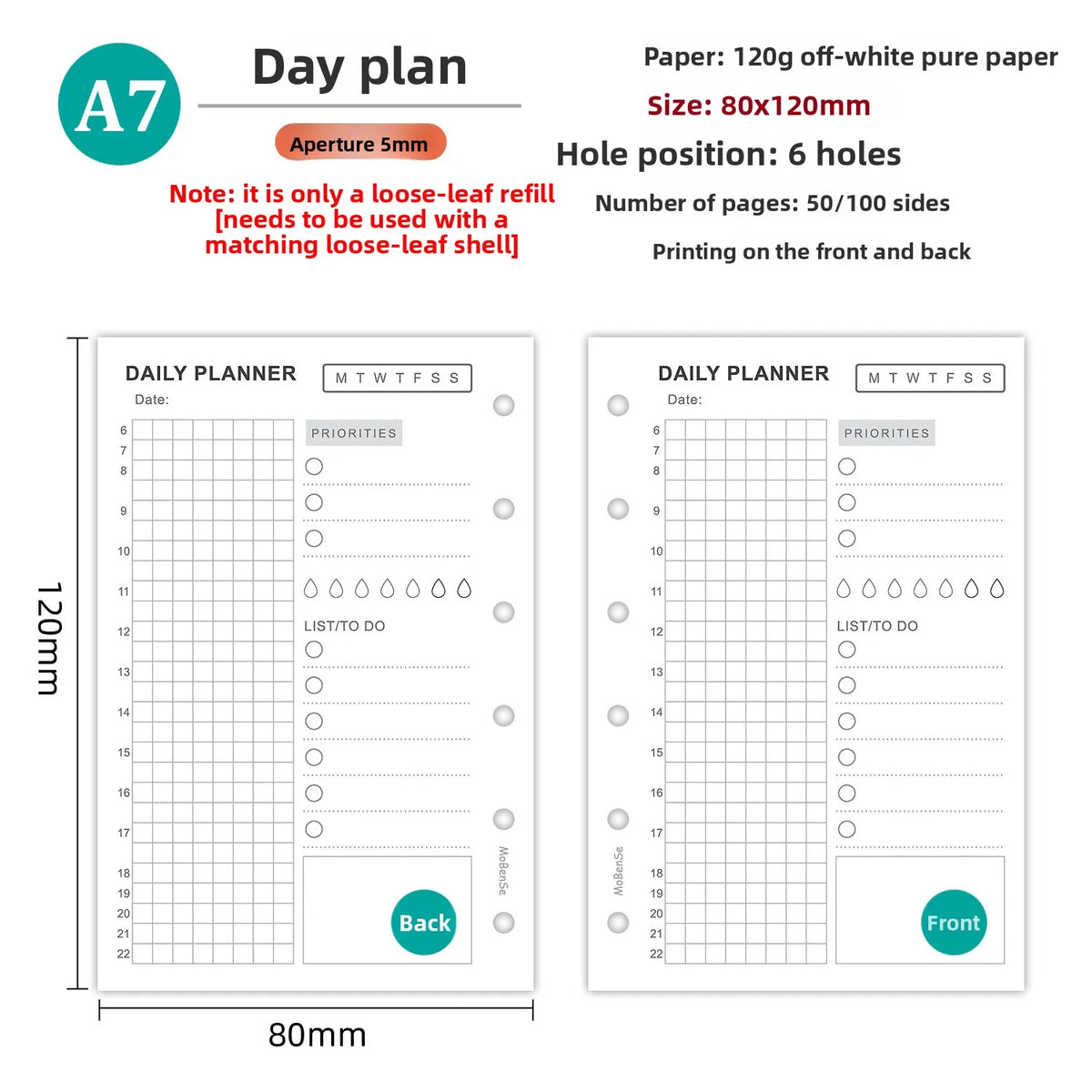A7 Loose Leaf Notebook Refill Paper, 50 Sheet Binder Inserts in Weekly, Monthly, To Do, Grid, Lined and Blank Styles