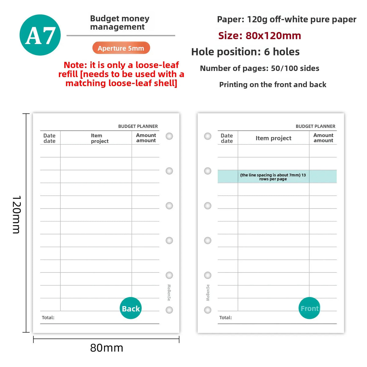 A7 Loose Leaf Notebook Refill Paper, 50 Sheet Binder Inserts in Weekly, Monthly, To Do, Grid, Lined and Blank Styles