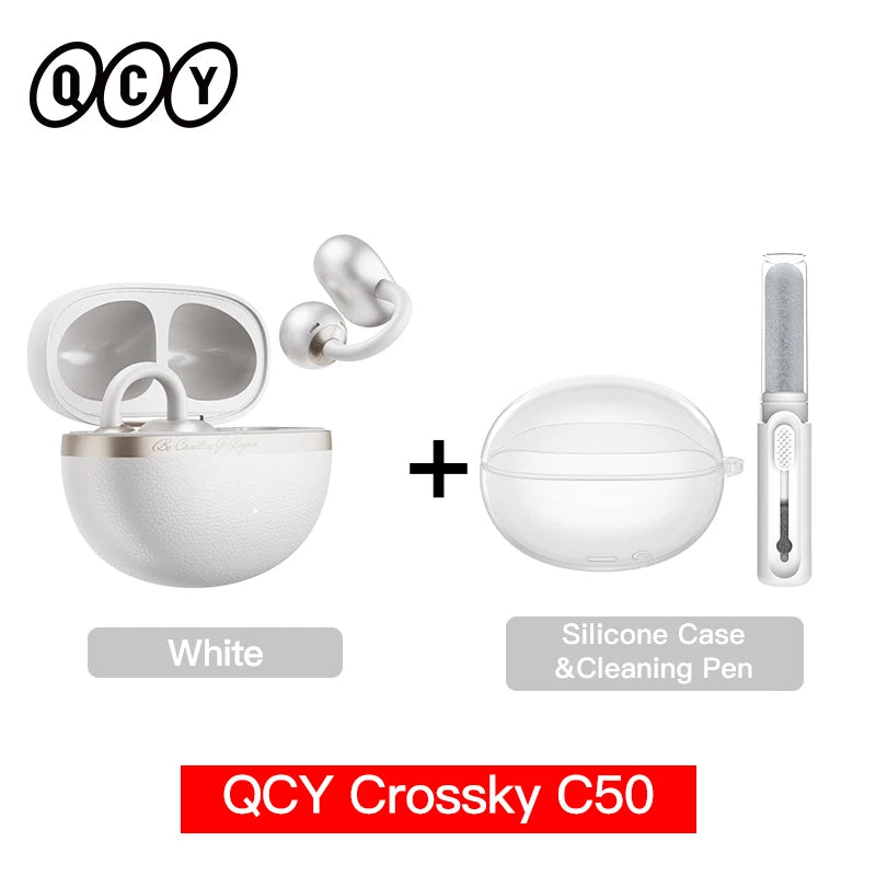 QCY Crossky C50 Open-Ear Bluetooth 6.0 Earbuds — Clip-On Sport Design with AI Clear Call & Bass Boost