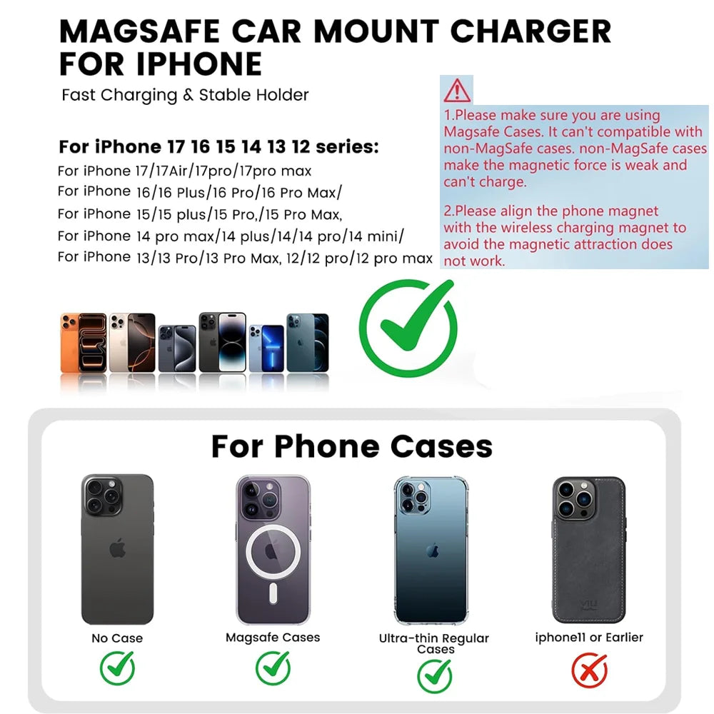 30W Magnetic Wireless Car Charger & Phone Mount — With or Without Charging Cable