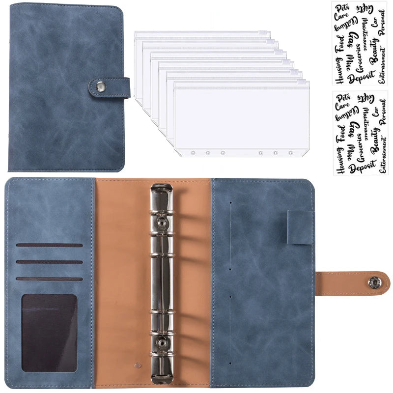 A6 PU Leather Budget Binder Notebook Cash Envelopes System Set Bill Organizer