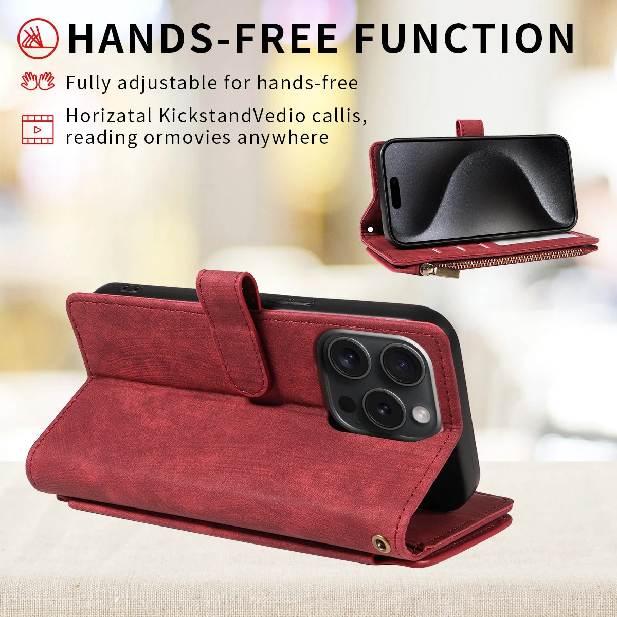 Magnetic Leather Flip Wallet Case for iPhone 11-17 Series (Pro, Pro Max, Plus, Air)