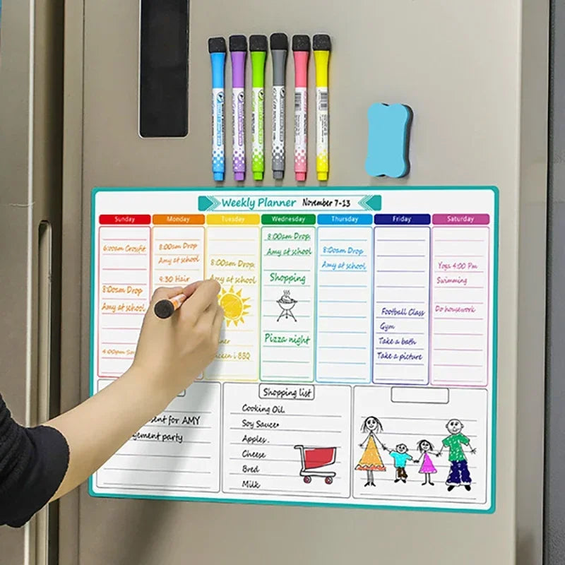 A3 Magnetic Weekly and Monthly Planner, Dry Erase Whiteboard Fridge Calendar with 8 Markers and Eraser