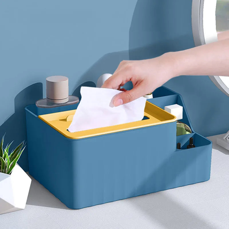 6 Section Desk Organizer with Tissue Box, Phone and Remote Holder for Home Office and Living Room