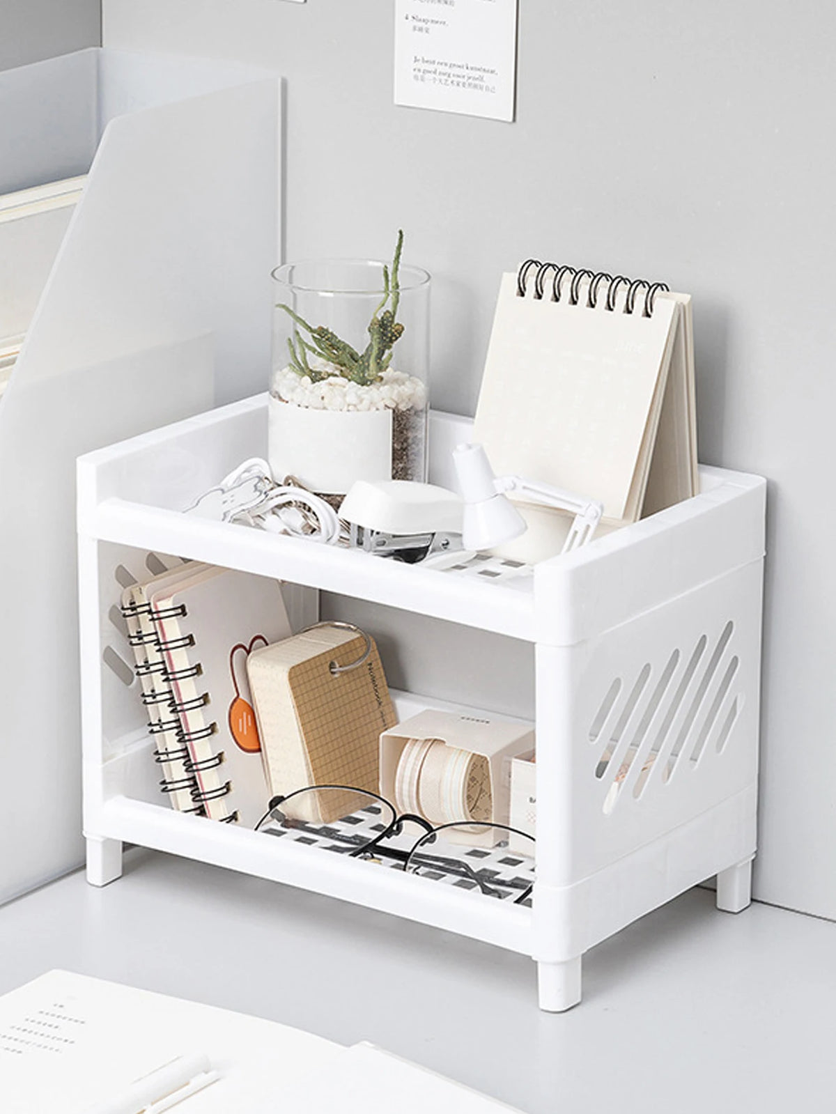 Double Layer Desktop Storage Rack & Desk Organizer