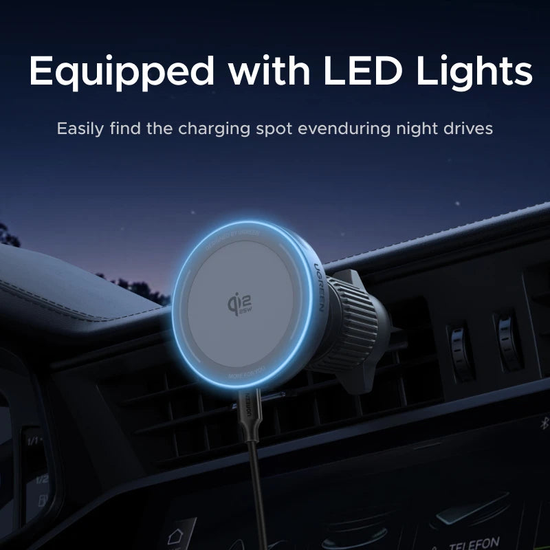 UGREEN Qi2.2 Magnetic Car Charger & Phone Holder — 15W/25W Wireless Charging Stand