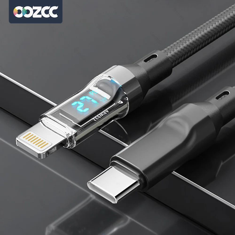 27W PD Fast-Charging Lightning Cable with LCD Display — USB-A/USB-C, 1m & 2m