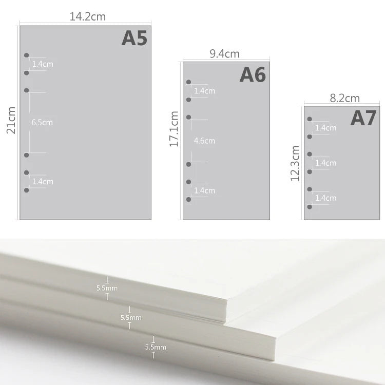 45-Sheet Loose-Leaf Binder Refills — A5, A6 & A7 Grid, Lined & Planner Paper