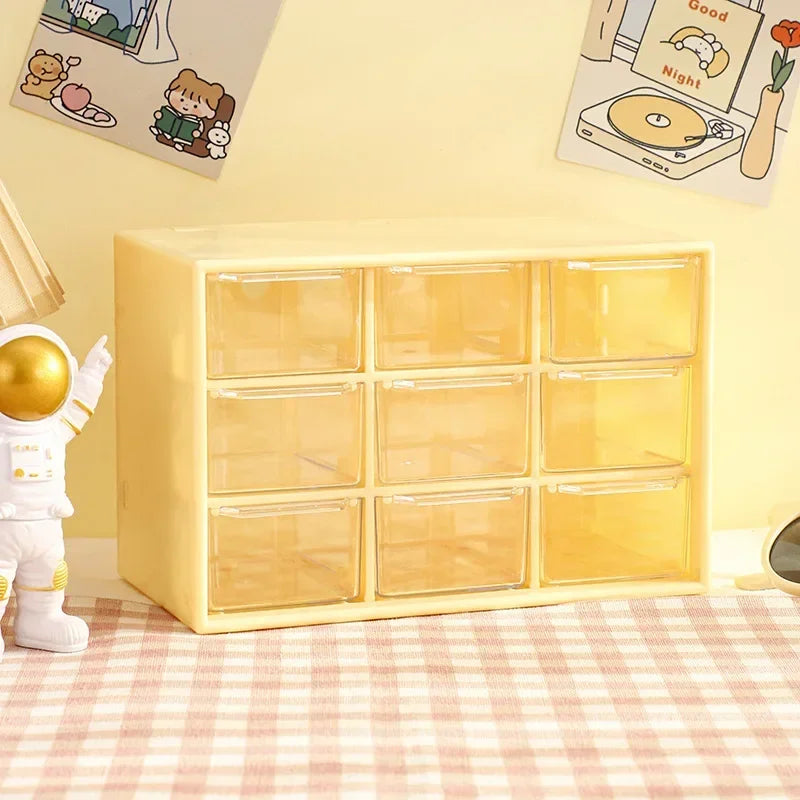 Desktop 9-Grid Clear Mini Drawer Storage Box Organizer for Desk