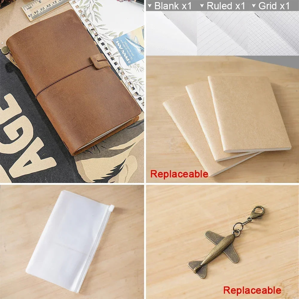 Genuine Leather Traveler’s Notebook with Refillable Inserts