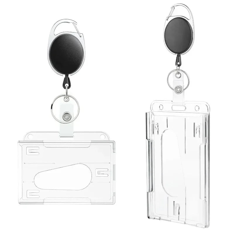 Clear ID Badge Holder with Retractable Badge Reel Clip, Transparent Work Card Sleeve for Employee Pass, Name Tag and Key Card