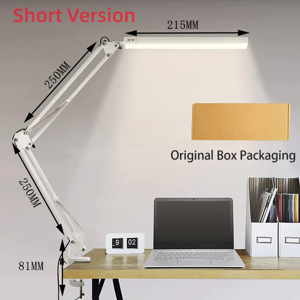 10W LED Clamp Desk Lamp — Adjustable Swing Arm, 3 Color Modes, 10 Brightness Levels & USB