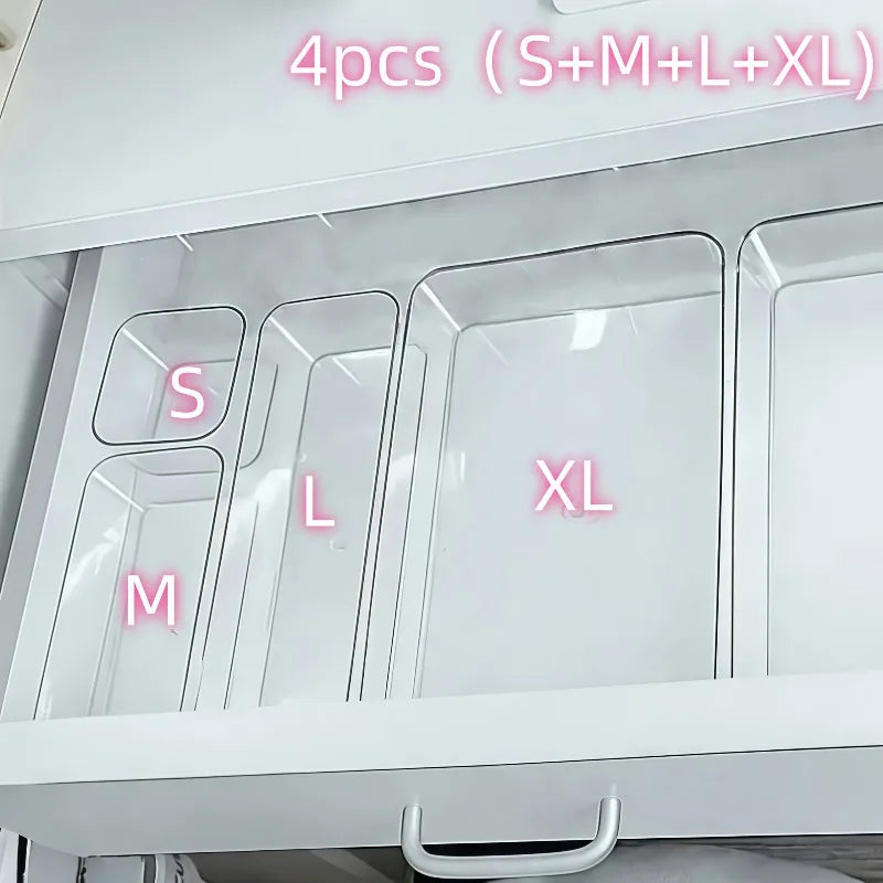 Clear Acrylic Drawer Organizer Set 4 or 7 Pieces for Desk and Vanity