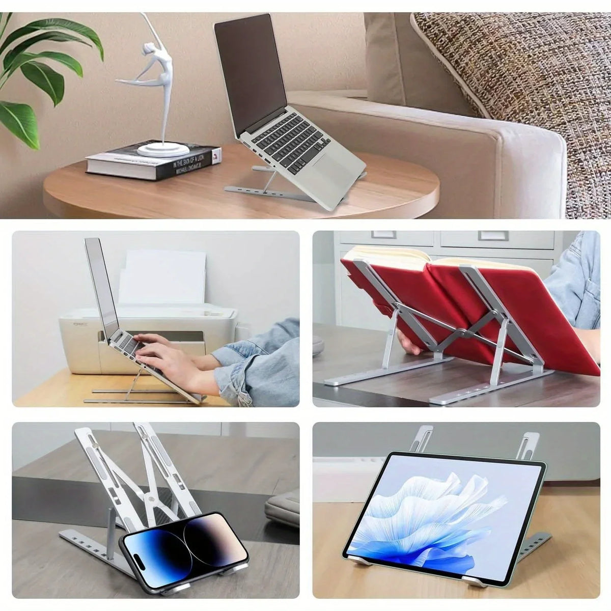 Adjustable Aluminum Laptop Stand — 6-Level Height, Foldable & Portable for 8–16″ Laptops